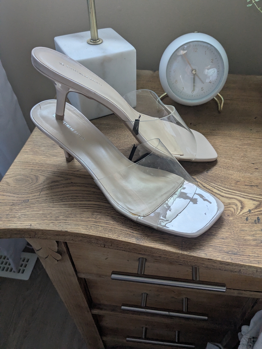 Streetwear Society Nude Clear Strap Kitten Heels